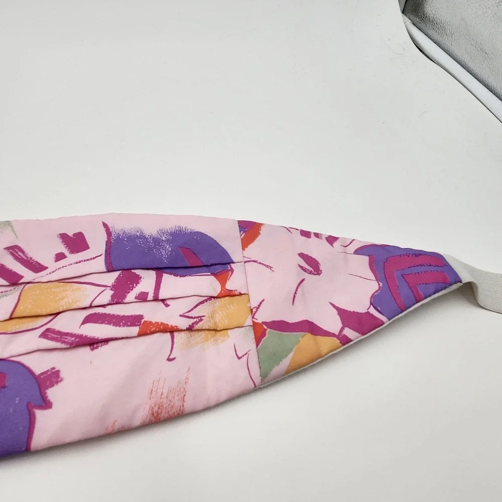VTG 80s Abstract Floral Statement Waist Belt Cummerbund Pink Pastel USA OS Funky